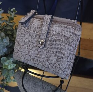Nanette Lepore Wallet Beige Monogram Bifold Snap Closure Zip Coin Pocket